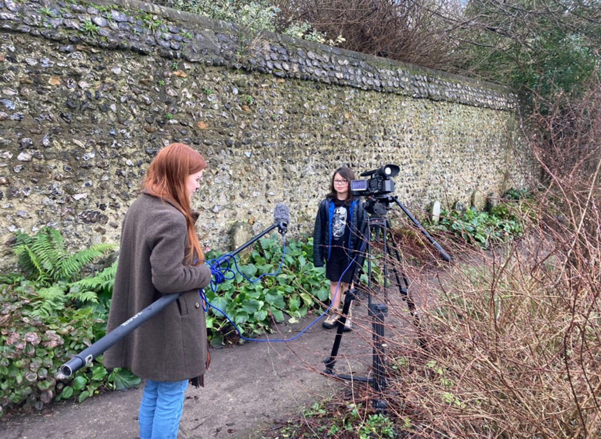 Brighton creating their project film at the pet cemetery