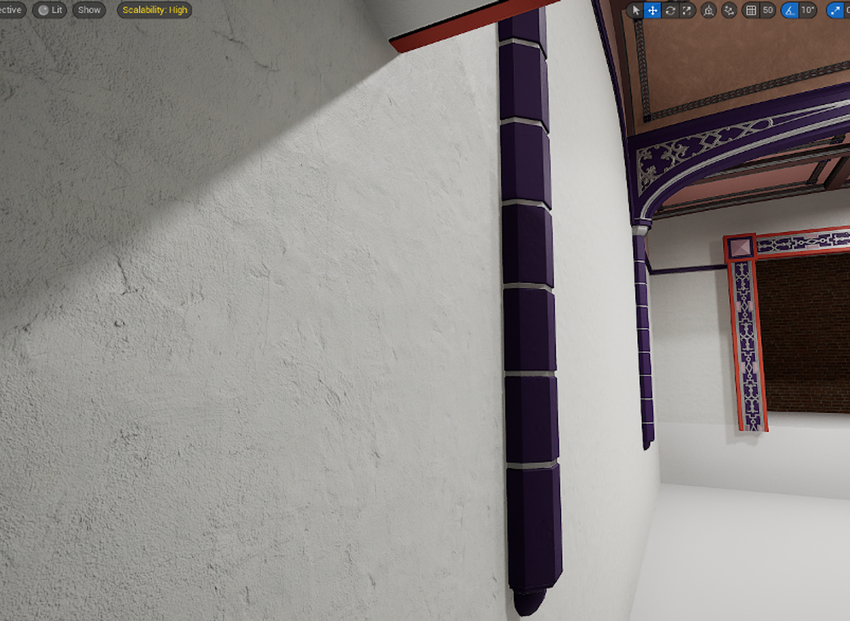 Plaster material, created inside Unreal Engine to limit tiling and visible repetition 