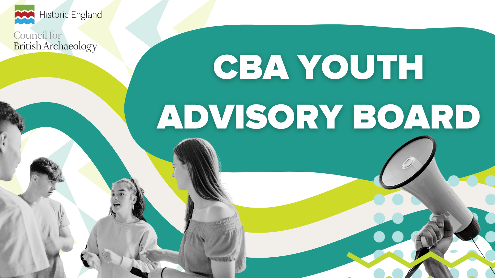 Picture of young people chatting with CBA Youth Advisory Board title